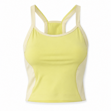 Pale Yellow and Cream Color-Block Athletic Tank Top with Scoop Neck and Racerback