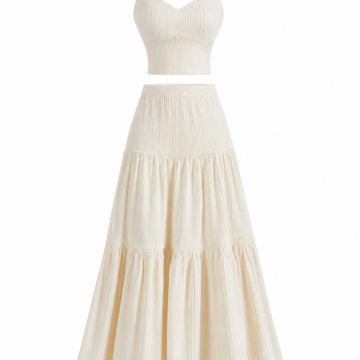 Cream Ribbed Cropped Cami and Tiered Maxi Skirt Set
