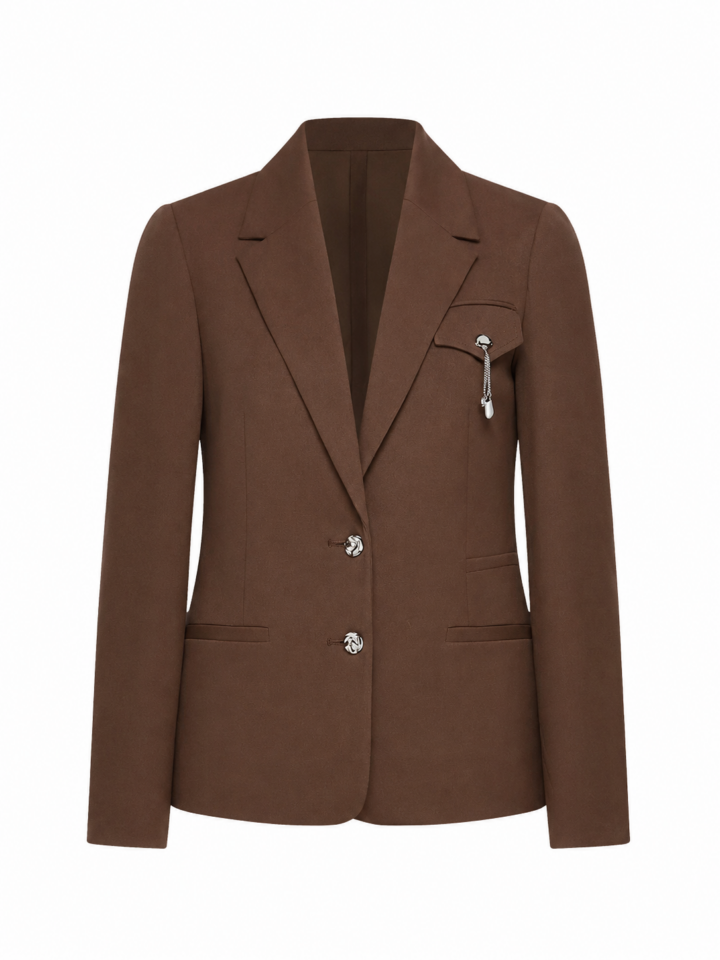 Chocolate Brown Single-Breasted Tailored Blazer