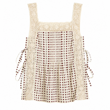 Cream Crochet Lace Checkered Sleeveless Top