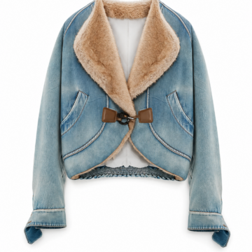 Light-Wash Denim Jacket with Faux-Fur Lining and Toggle Closure