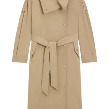 Beige Longline Trench Coat with Pointed Collar