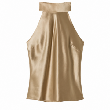 Champagne Gold Sleeveless Mock Neck Halter Top