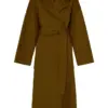 Olive Brown Longline Trench Coat with Notched Lapels