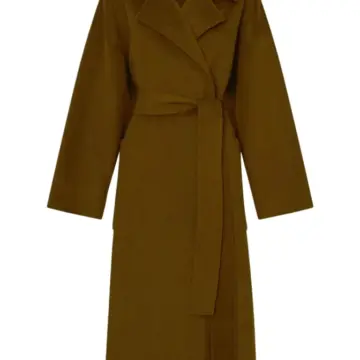Olive Brown Longline Trench Coat with Notched Lapels
