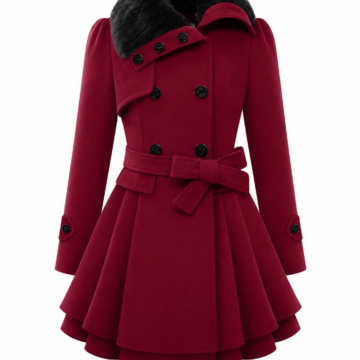 Burgundy Faux Fur Collar Tiered Coat