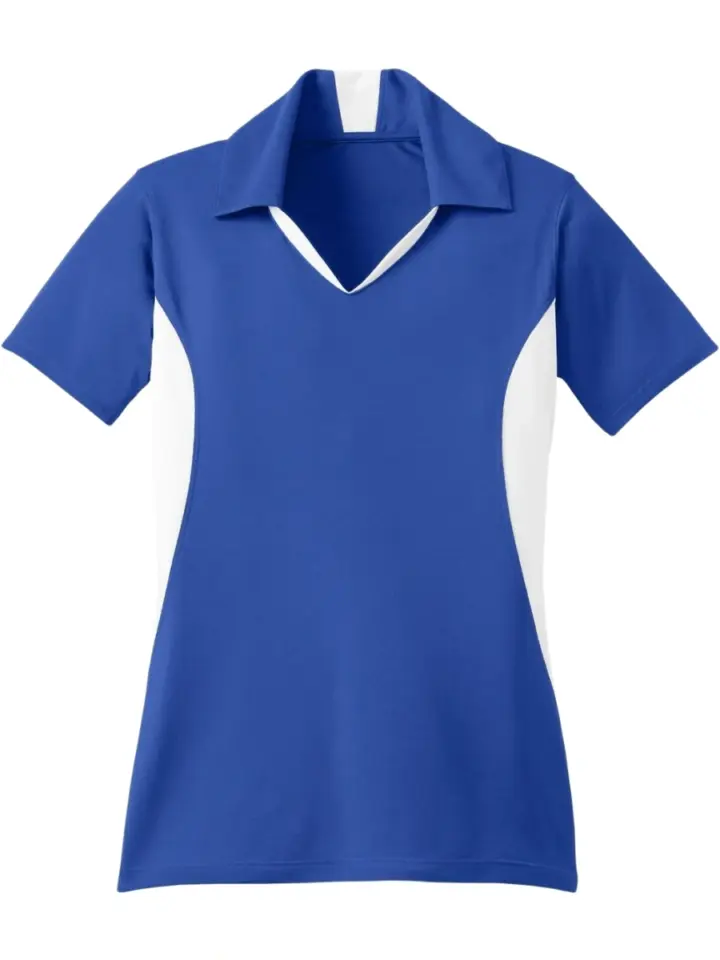 Royal Blue and White Color-Block Polo Shirt with V-Neck Collar and Short Sleeves