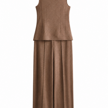 Brown Sleeveless Mock-Neck Top and Wide-Leg Trousers Two-Piece Set