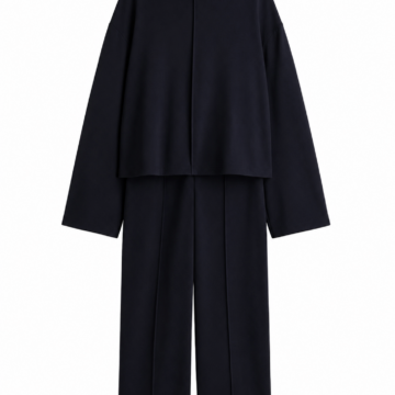 Black Oversized Funnel-Neck Top and Straight-Leg Pants Set