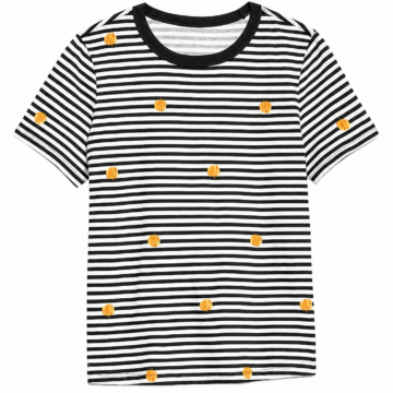 Black and White Striped Dot Accent Short Sleeve T-Shirt