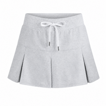 Light Heather Grey Pleated Mini Skirt with Drawstring