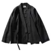 Black Crinkled Pleated Open-Front Haori Jacket