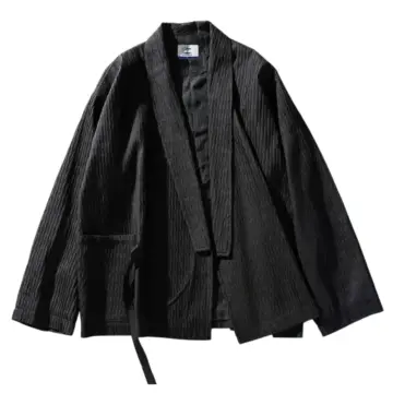 Black Crinkled Pleated Open-Front Haori Jacket