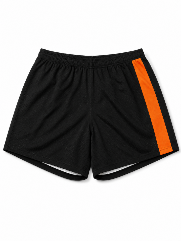 Black Athletic Shorts with Orange Side Stripe