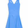 Light Blue Sleeveless Fit-and-Flare Dress with V-Neck and Pleated Skirt