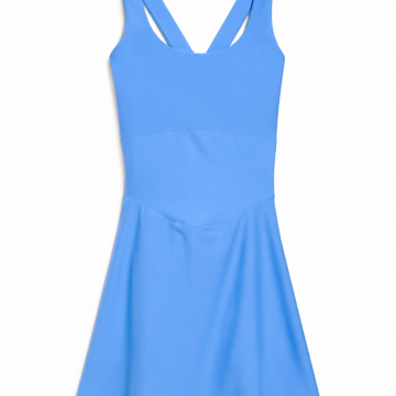 Light Blue Sleeveless Fit-and-Flare Dress with V-Neck and Pleated Skirt