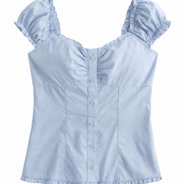 Light Blue Corset-Style V-Neck Top with Cap Sleeves