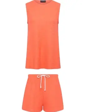 Coral Sleeveless Tunic and Shorts Two-Piece Set