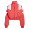 Coral and White Color-Block Cropped Zip-Up Track Jacket with Dolman Sleeves