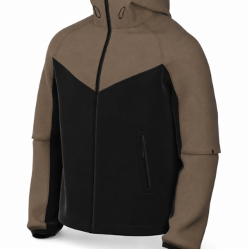 Olive Green and Black Color Block Full-Zip Hooded Jacket