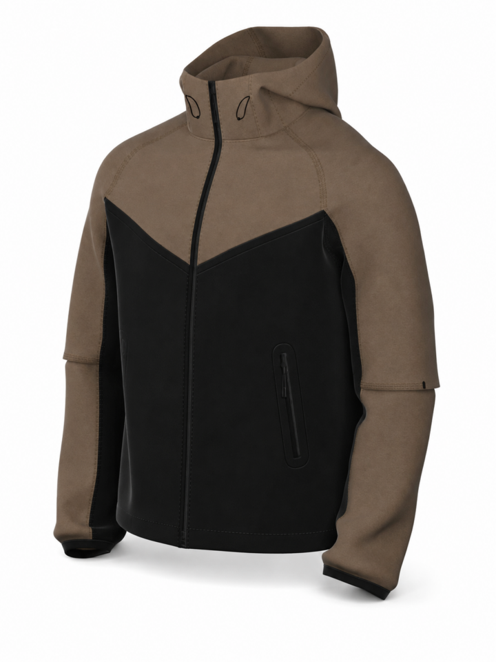 Olive Green and Black Color Block Full-Zip Hooded Jacket