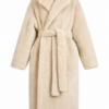 Cream Faux Fur Belted Wrap Coat