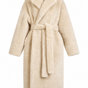 Cream Faux Fur Belted Wrap Coat