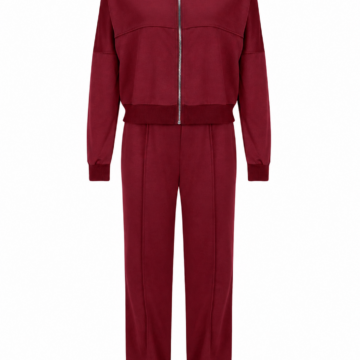 Burgundy Tracksuit Set with Bomber Jacket and Straight-Leg Pants