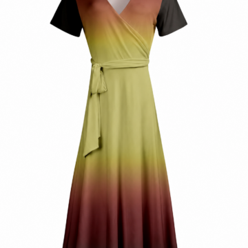 Women's Casual Midi Dress with Short Sleeves and Round Neck