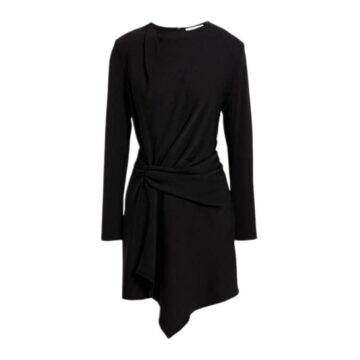 Black Long Sleeve Twist Waist Asymmetrical Dress