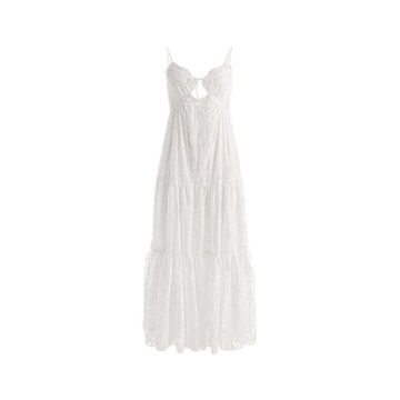 White Sleeveless Keyhole Maxi Dress with Lace Detail