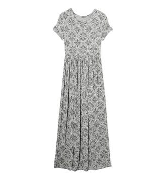 Grey Medallion Knit Short Sleeve Maxi Dress